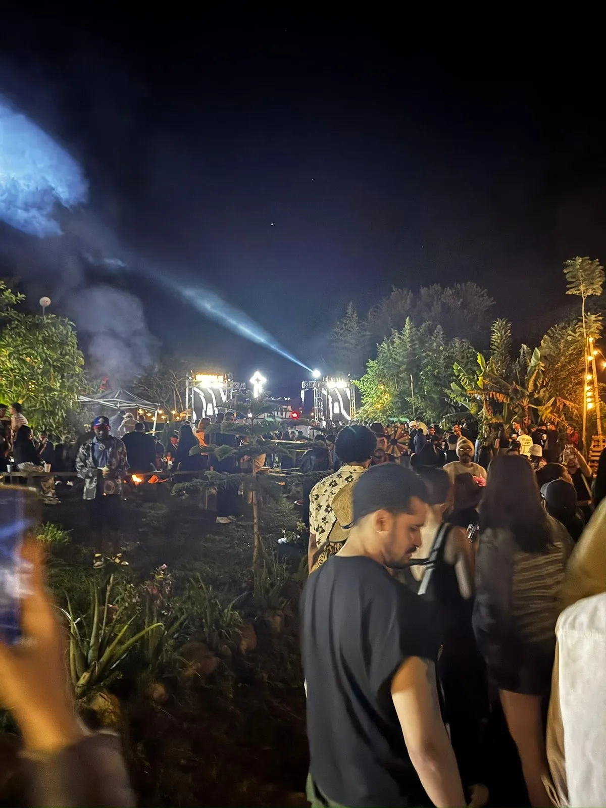 Público y escenario iluminado entre la vegetación de Constanza